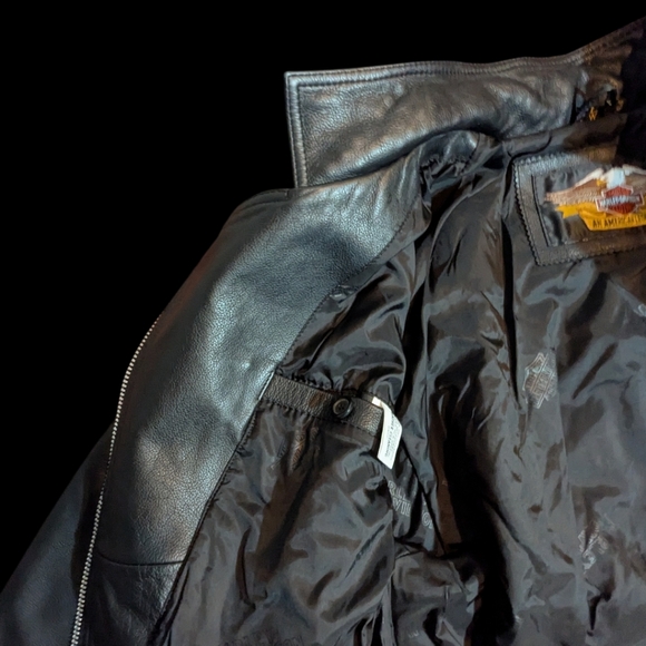 Vtg Harley Davidson Black Leather Jacket Studded Detailing Zippers Moto Sz L - Picture 2 of 14